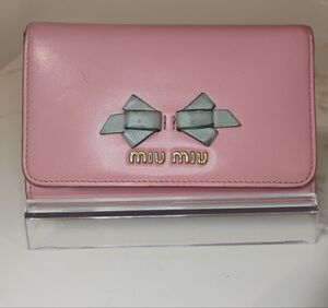Miu Miu Medium Wallet - Pink Leather w/Gray Bow Detail